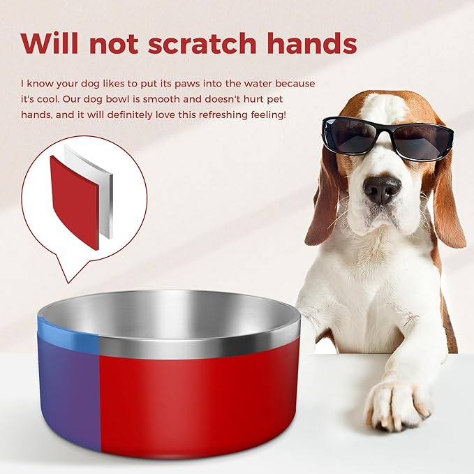 WENBOKMIN Dog Bowl, Stainless Steel Dog Food and Water Bowl with Non Slip Quiet Bottom, Easy to Clean, Dishwasher Safe, 64oz, Red
