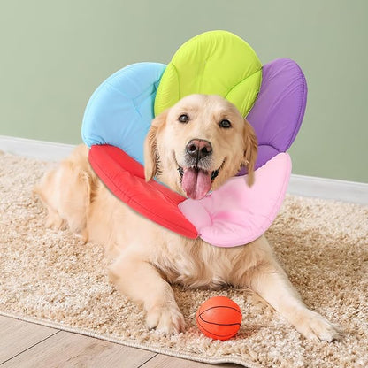POPETPOP Flower Shaped Elizabethan Collar for Dogs Size L - Lightweight No Lick Protective Recovery Neck Cover for Post Surgery and Injury Care