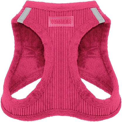Best Pet Supplies - All Weather Plush, Reflective, No Pull Harness for Small, Medium Dogs, Cats - Secure with Hook & Loop Fastener, Buckle, Double D-Rings - Fuchsia Corduroy, L