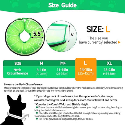 Upgraded Inflatable Dog Cone Collar with Transparent Anti-Licking Shield, Adjustable Elizabethan Collar for Medium Large Dogs, 2-in-1 Design with Detachable Shield and Soft Padding (L, Lime)