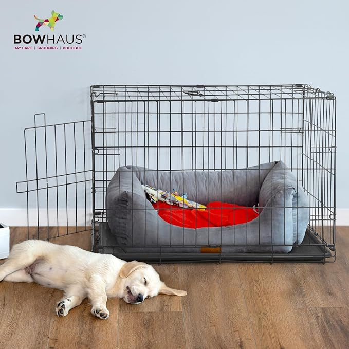 CAPHAUS Foldable Dog Crate Wire Metal Dog Kennel w/Divider Panel, Leak-Proof Pan & Protecting Feet, Single & Double Door, Small, Medium & Large Dog Crate Indoor Wire Dog Cage, 30” w/Easy-Flick Lock