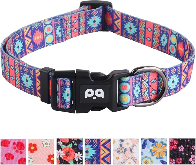 QQPETS Adjustable Soft Dog Collar: Print Flower Pink Multicolor Cute Patterns for XS Small Medium Large Pet Girl Boy Puppy Walking Running Training
