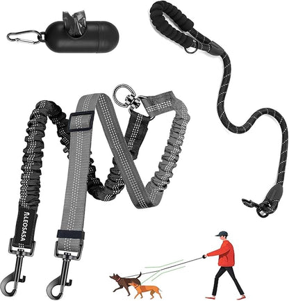 Double Dog Leash - 360°Swivel Tangle Free Splitter Attachment, 1 Rope with Handle, 2 Dogs Multi-Functional Leash, for Outdoor Walk Train Small Medium Large Two Pet, Grey