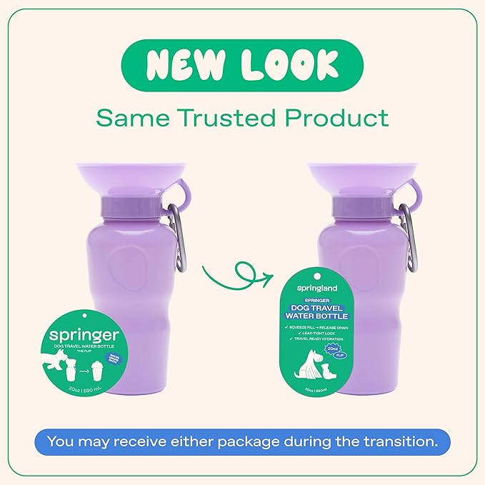 Springer Dog Water Bottle | Portable Travel Water Bottle Dispenser for Dogs - As Seen on Shark Tank | Patented, Leak-Proof Bottles Fill Bowl with Water - Ideal for Walking | BPA-Free 22oz Lilac
