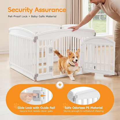 NEWBULIG Dog Playpen 4-Panel, 24IN Puppy Playpen, Stable Dog Play Pen Indoors/Outdoor with Secure Locking Door, Plastic Pet Fence for Small & Medium Dogs