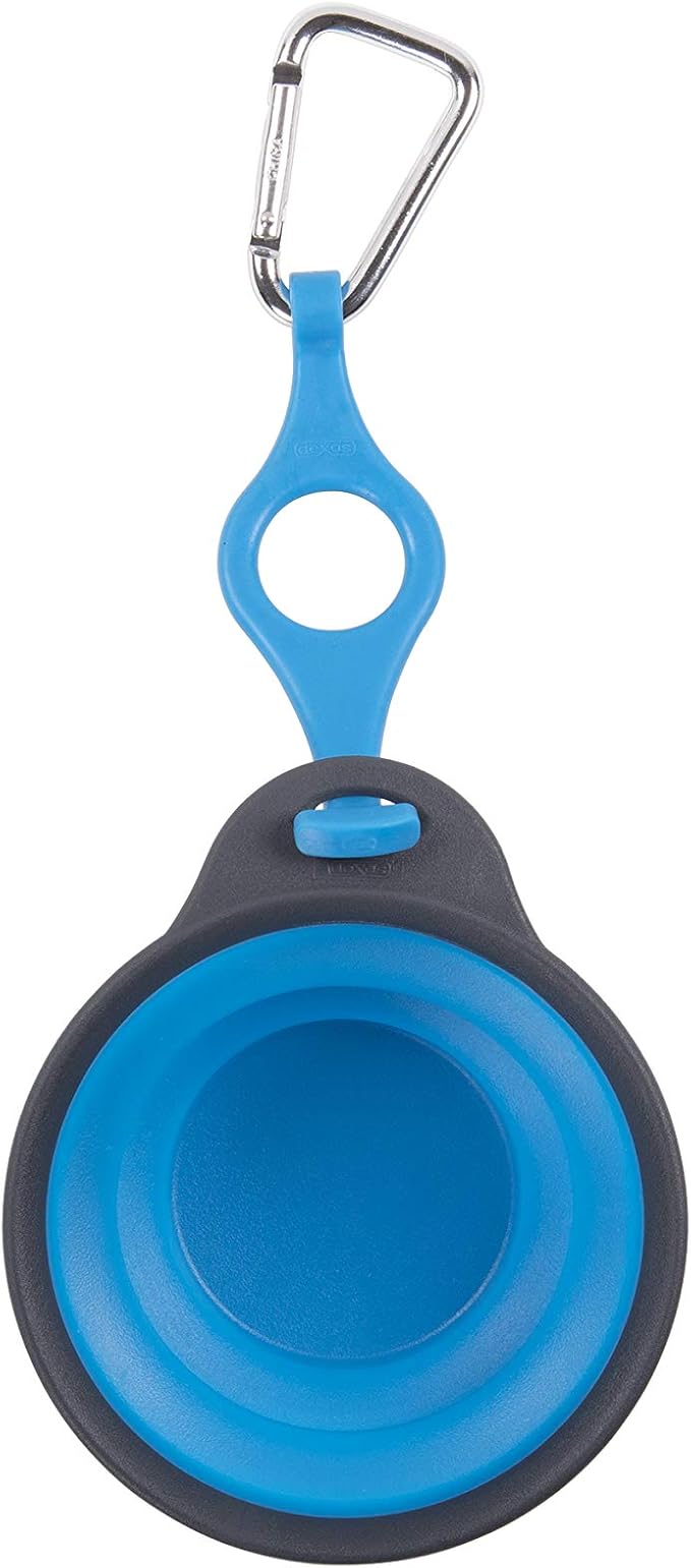 Dexas Pets Collapsible Travel Pet Cup with Bottle Holder and Carabiner, Pro Blue