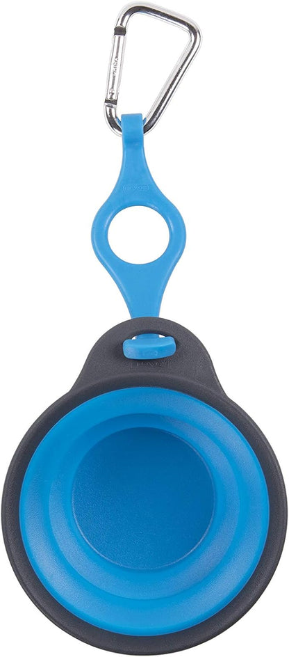 Dexas Pets Collapsible Travel Pet Cup with Bottle Holder and Carabiner, Pro Blue
