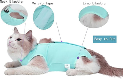 Cat Recovery Suit Female Kitten Onesie for Cats After Surgery Female Spay Surgical Abdominal Wound Skin Diseases Cone Collar Soft Alternative Wear (Green, S)