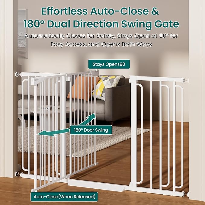 Cumbor 36" Extra Tall Baby Gate for Stairs, 30.4-56.8" Extra Wide Dog Gate Indoor, Dual Lock & Self-Closing Child Gate for Doorways, Hallways & Large Opening, Safety Baby Proofing for the House, White