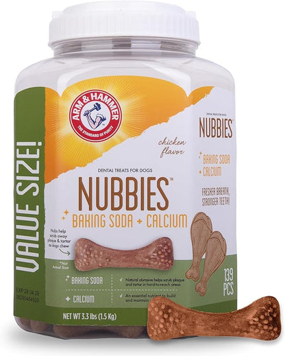 Arm & Hammer for Pets Nubbies Dental Treats Value Size - Baking Soda & Calcium Dog Dental Chews, Helps Scrub Plaque & Tartar While Chewing, Chicken Flavor, 139 Count, 52.8 Oz