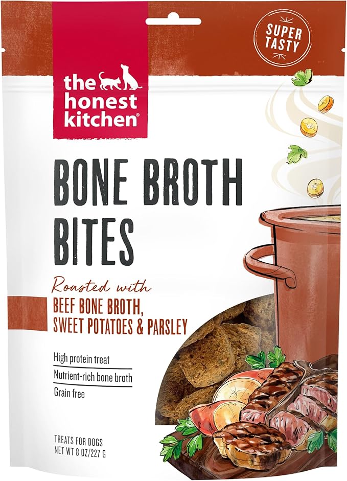 The Honest Kitchen Human Grade Dog Treats Bone Broth Bites: Roasted with Beef Bone Broth & Sweet Potatoes, 8 oz Bag