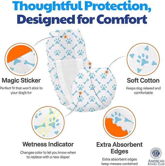 American Kennel Club Male Dog Wrap, Disposable Diapers with Wetness Indicator, X-Small, 50 Count