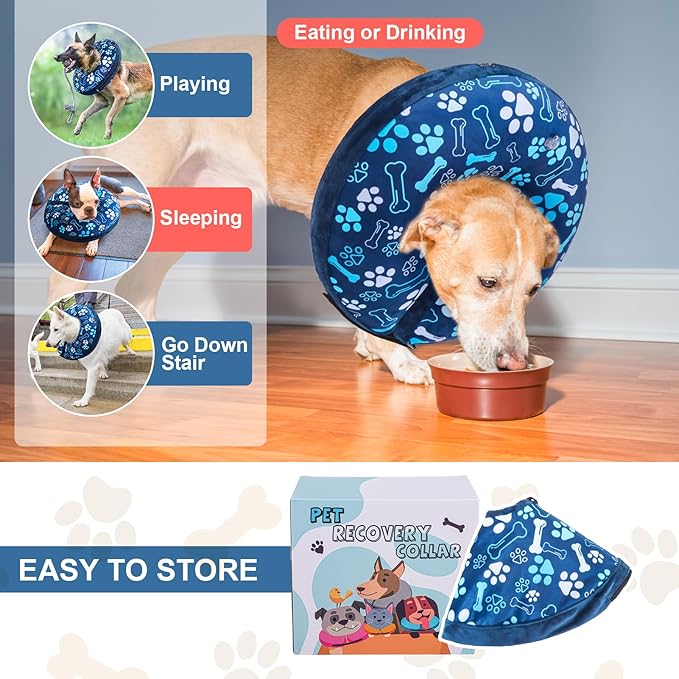 BEAUTYZOO Inflatable Dog Cone Collar, Recovery Dog Cone After Surgery, Adjustable Blow up Dogs Donut Collar, Pet Recovery Collar for Dogs,Navy Blue M