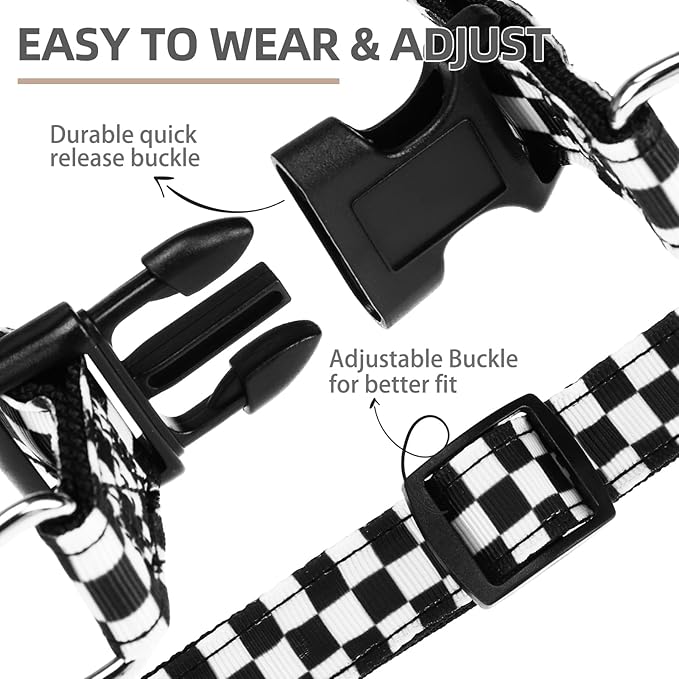 PUPTECK No Pull Dog Harness Soft Adjustable Basic Nylon Step in Puppy Vest Outdoor Walking with ID Tag, Checkered Black&White, S