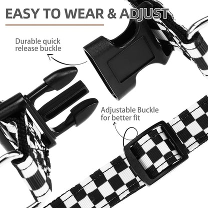 PUPTECK No Pull Dog Harness Soft Adjustable Basic Nylon Step in Puppy Vest Outdoor Walking with ID Tag, Checkered Black&White, M