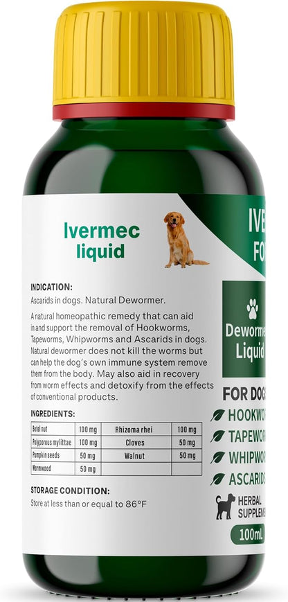 lvermect Dewormer Liquid for Dogs, Broad Spectrum for All Wormer, Digestive Cleanser Treatment, Hookworms, Lung Worms, Pin Worms, Round Worms