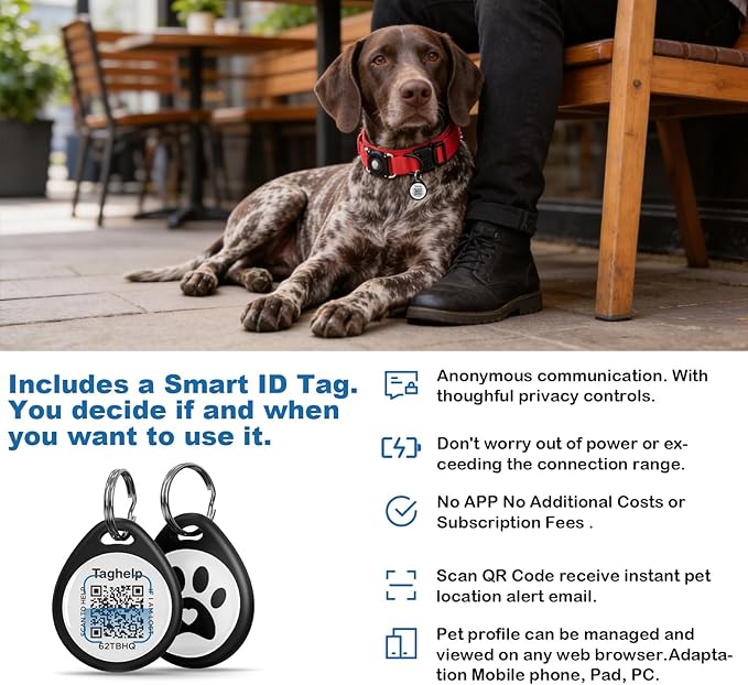 Smart Waterproof AirTag Dog Collar with QR Code ID Tag, Anti-Lost Tactical Dog Collar with Built-in AirTag Holder, Metal Buckle & Control Handle, GPS Tracker Collar for Medium to Large Dogs (Red, L)