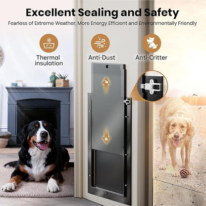 All Aluminum XL Dog Door for Exterior Door, Extra Large Dog Door, Heavy Duty Pet Door, Double Magnetic Flaps, Thermal Tnsulation, Energy Efficient, Sliding Lock Panel (Pets Up to 220Lb)
