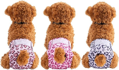 CuteBone Dog Diapers Female Washable Small Medium Large 3 Pack Reusable Doggie Diapers Puppy Period Pants for Doggy Heat Cycle Peeing