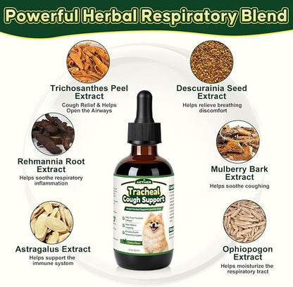 Trachea Cough Elixir, Collapsed Trachea Support for Dogs, Tracheal & Respiratory Airway Liquid, Dog Cough Relief Drops for Small Breeds, Natural Herbal Formula 2 fl oz Chicken Flavor