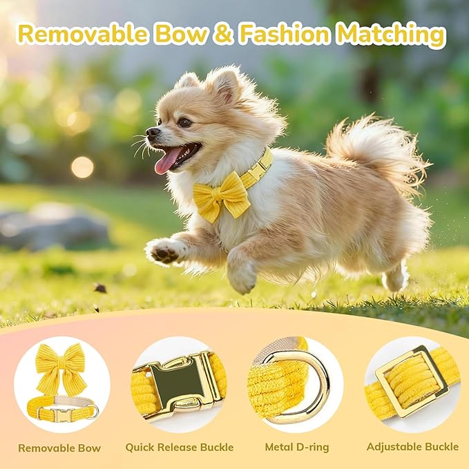 Small Dog Collar Harness and Leash Set, Dog Harness no Pull with Bowtie, Breathable Cotton Adjustable Pet Puppy Harness, Easy Walk Dog Harness, M(16-21")