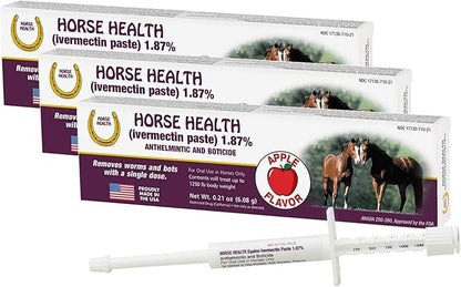 Horse Ivermectin Paste 1.87% – Apple Flavored Oral Equine Dewormer Syringe – 6.08g Tube Treats Horses Up to 1250 lbs (3-Pack)