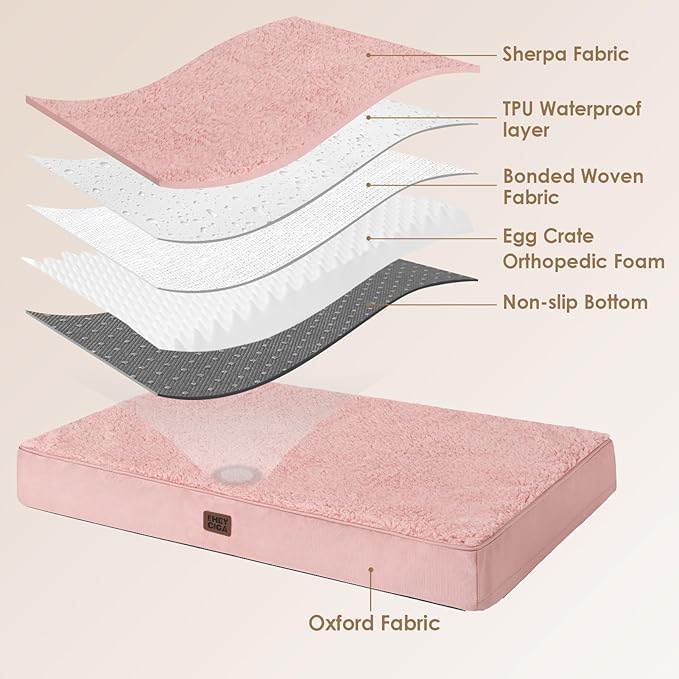 EHEYCIGA Orthopedic Dog Beds for Large Dogs with Removable Washable Cover, Pink, 36x27