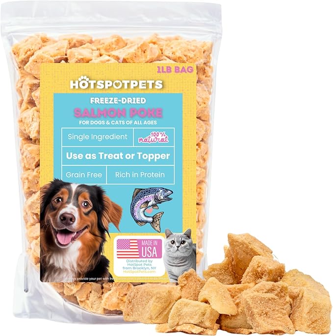 hotspot pets Freeze Dried Salmon Treats for Cats & Dogs - Made in USA - 1LB Resealable Big Bag - Single Ingredient, High Protein, All Natural Grain-Free - Perfect for Training, Topper or Snack