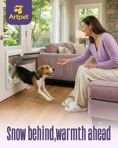 Large Aluminum Dog Door for Exterior Doors, Insulated Weatherproof Pet Door with Magnetic Auto Close, Blocks Cold & Hot Air, Metal Frame Doggie Door for Dogs, Up to 110 lbs