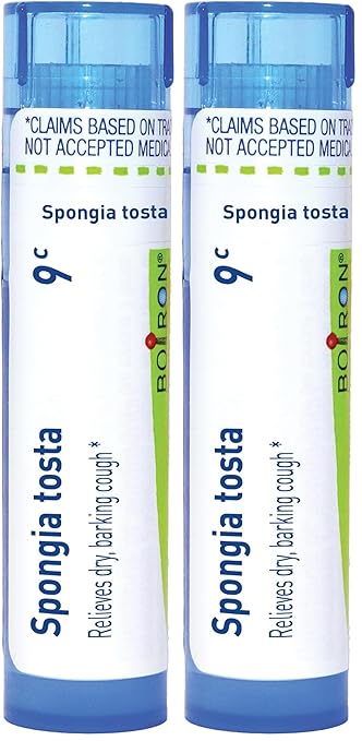 Boiron Spongia Tosta 9C Md 80 Pellets for Dry, Barking Cough (Pack of 2)