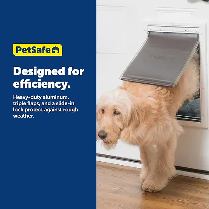 PetSafe Extreme Weather Plastic Pet Door - Energy-Saving Thermal Barrier Pet Flap with Slide-in Door Locking & Secure Flap Cover - Plastic Frame - for Dogs Up to 100 Lb - Large