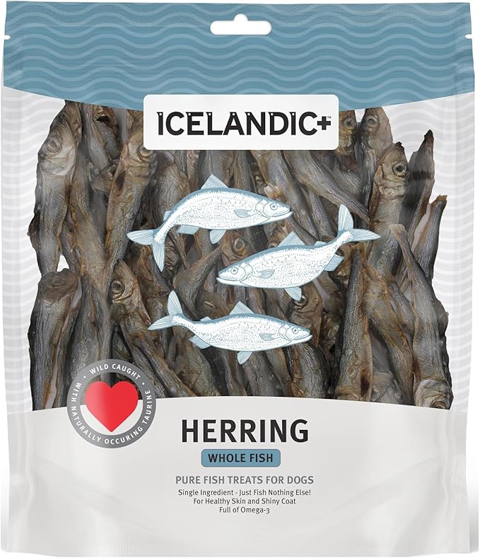 Icelandic+ Whole Fish Herring - 9oz Bag - Dog Treats,Pure Wild-Caught & Air-Dried,Ingredient Snack,Pet Chew,Just The Fish Nothing Else,(Pack of 2)