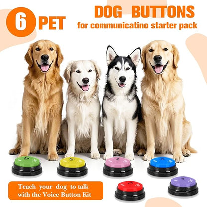 Dog Buttons for Communication, 6 Pcs Dog Talking Button Set, 30s Voice Recording Speaking Button Pet Speech Training Buzzers with 30 Scene Stickers and Waterproof Anti-Slip Mat for Animal Training