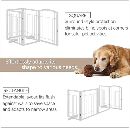Vantas Folding Pet Gate 96" Wide, 30" Tall No-Assembly Metal Dog Gate, Freestanding Wire Pet Puppy Safety Fence, Extra Wide with 2PCS Support - White