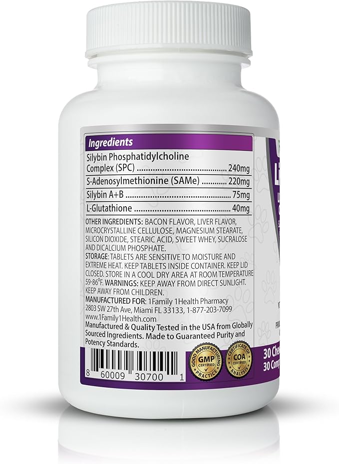Comprehensive Liver Support Supplement for Large Dogs. Flavorful Chewable Tablets Combining Same, SPC, Silybin A+B, + Glutathione 30Ct (Large)
