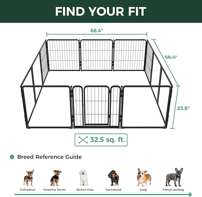 FXW AuraSpace Pro Acrylic & Wire Mesh Indoor Dog Playpen, 24" Height 12 Panels Metal Dog Pen for Puppies & Small Dogs, Black│Patented