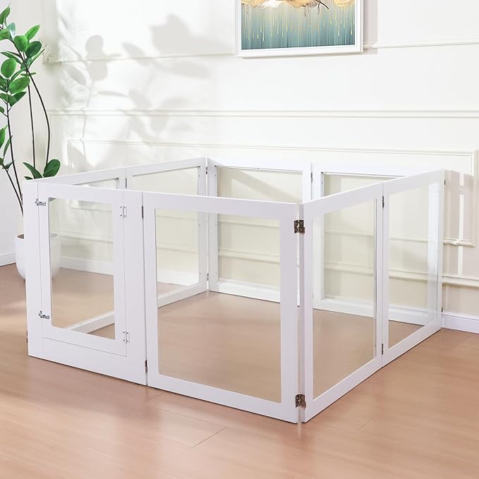 Heavy Duty Clear Acrylic Dog Playpen, 32" Height Transparent Pet Pen, Metal Frame Easy Assemble Kennel Enclosure, Ideal for Small to Medium Dogs, Cats, and Other Small Pets (White, 2 Panels)