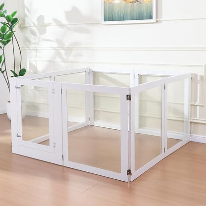 Heavy Duty Clear Acrylic Dog Playpen, 32" Height Transparent Pet Pen, Metal Frame Easy Assemble Kennel Enclosure, Ideal for Small to Medium Dogs, Cats, and Other Small Pets (White, 2 Panels)