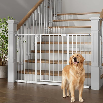 InnoTruth 29.5–49.75" Extra Wide Baby Gate for Stairs, 28" Tall Walk Through Dog Gate for Stairs & Doorways, Pressure-Mounted Safety Gate for Pets & Kids, Dual Lock & 2-Way Swing, White