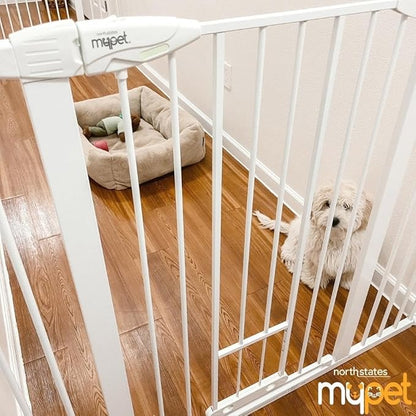 MYPET North States Extra Tall & Wide Walk Thru EasyPass Pet Gate with Patented Adjustable pet Door: 29.75” - 52” Wide Dog Gate. Pressure Mount, No Tools Needed. Dog Gates for House, 41" Tall, White