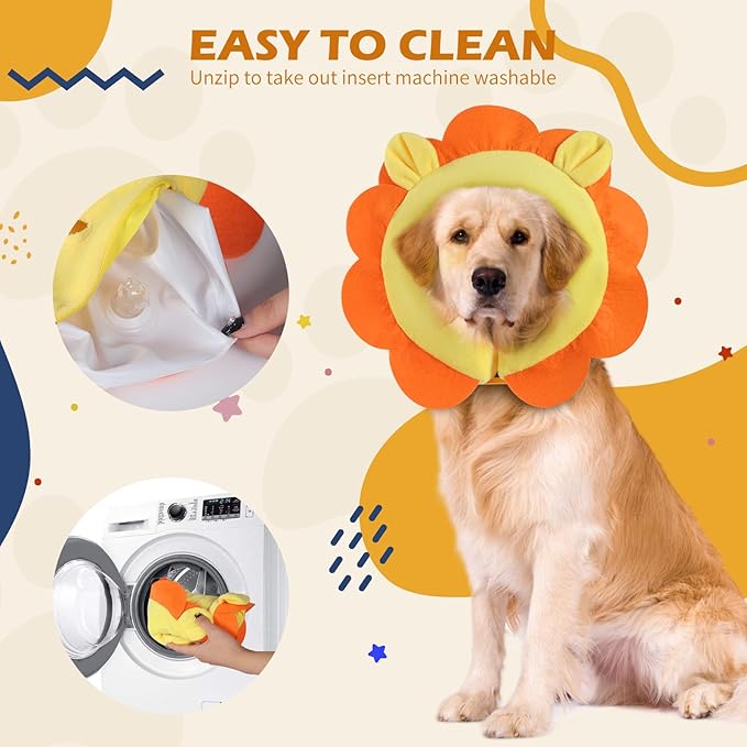 IEUUMLER Inflatable Recovery Dog Collar, Protective Donut Cone, Adjustable Soft Collar for Dog and Cat After Surgery Prevent from Biting & Scratching EU002 - Orange Lion M+