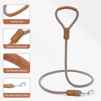 Mile High Life | Premium Leather Dog Leash | Strong Rope Leash | Leather Handle | Zinc Alloy Strong Clasp | Small Medium Large Dogs | 4/5/6 Feet(Brown, 72 Inch (Pack of 1))