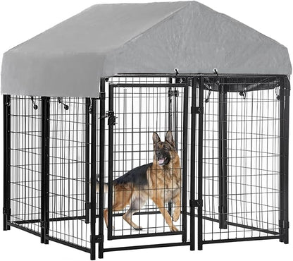 BestPet 4'x4'x4.3' ft Heavy Duty Outdoor Dog Kennel with Waterproof Roof, Galvanized Steel Large Dog Run Cage for Medium & Large Dogs, Secure Lock for Backyard