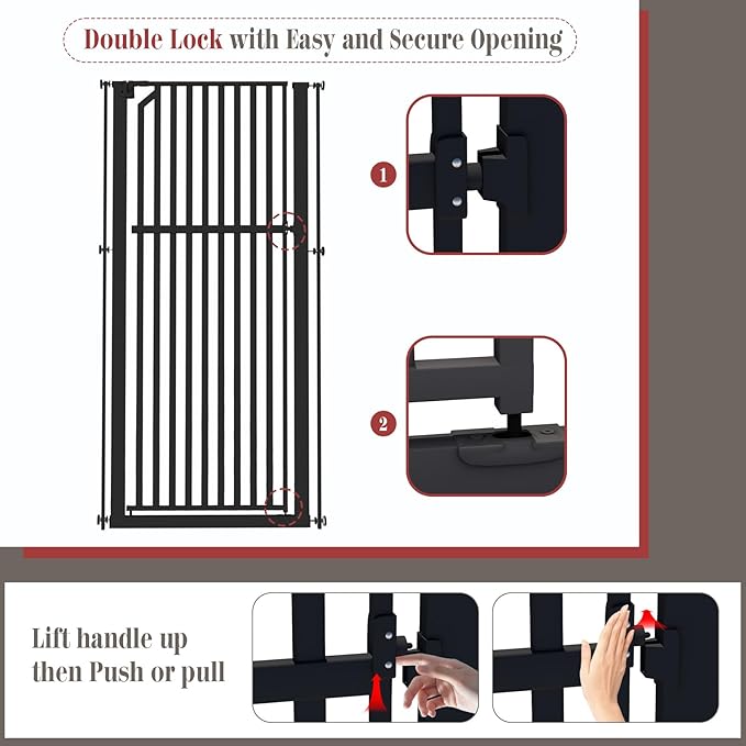 Glaf Extra Tall Pet Gate 63" Pressure Mounted Cat Door Safety Metal Cat Gate Adjustable Width Dog Door Auto-Close Dog Gate for Doorways, Stairs, Kitchen, Hallway (Black, 29.92-33.46")