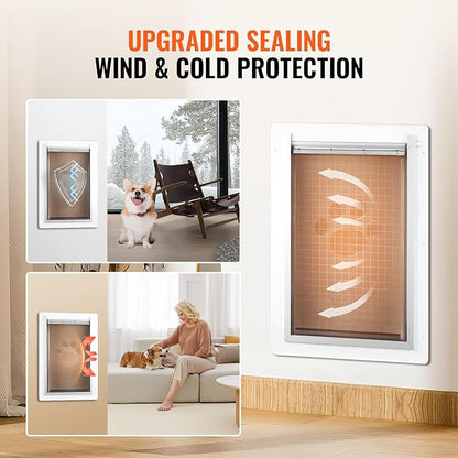 VEVOR 3-Flap Pet Door for Wall, Metal Frame with Lock, Energy-Efficient Insulated Pet Door, Easy to Install in Interior or Exterior Walls, Dog Door for Small Dogs (White-Small)