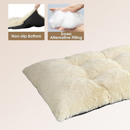 EHEYCIGA Fluffy Dog Crate Bed for Small Dogs, Plush Faux Fur Crate Pad, Calming Anti Anxiety Small Dog Bed, Washable Soft Warm Mat with Non-Slip Bottom, Ivory Beige