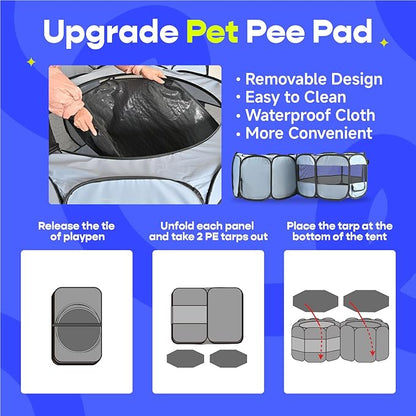 EighteenTek® 2-in-1 Pop up Pet Playpen, Assembly-Free, with Leakproof Pet Pee Pads,Portable Foldable Dog Tent Enclosure Indoor Outdoors Cats Puppy Kittens Small Animals Crates (S, 58" Lx29 Wx17 H)