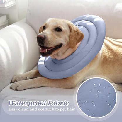 IDOMIK Dog Recovery Collar, Waterproof Soft Dog Cone After Surgery, Comfy Protective Elizabethan Collar Alternative for Dogs Cats, Adjustable Pet Neck Donut Cone Anti-Licking Biting Wounds,Blue,L