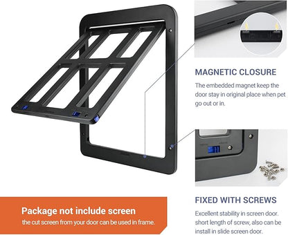 Dog Door for Screen Door - 8.3" x 10.3" Small Pet Door for Cats & Small Dogs, Magnetic Flap Auto Close, Lockable Insert, Sliding Screen Door Compatible, Black