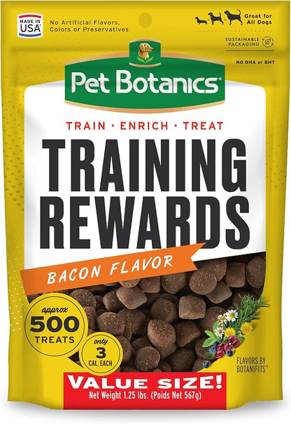 Pet Botanics 20 oz. Pouch Training Rewards Soft & Chewy, Bacon Flavor, with 500 Treats Per Bag, The Choice of Top Trainers